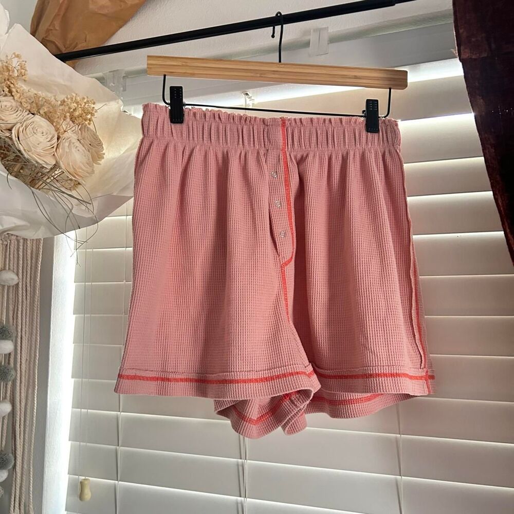 Free People Pink Waffle Knit Boxer style Lounge Shorts Small